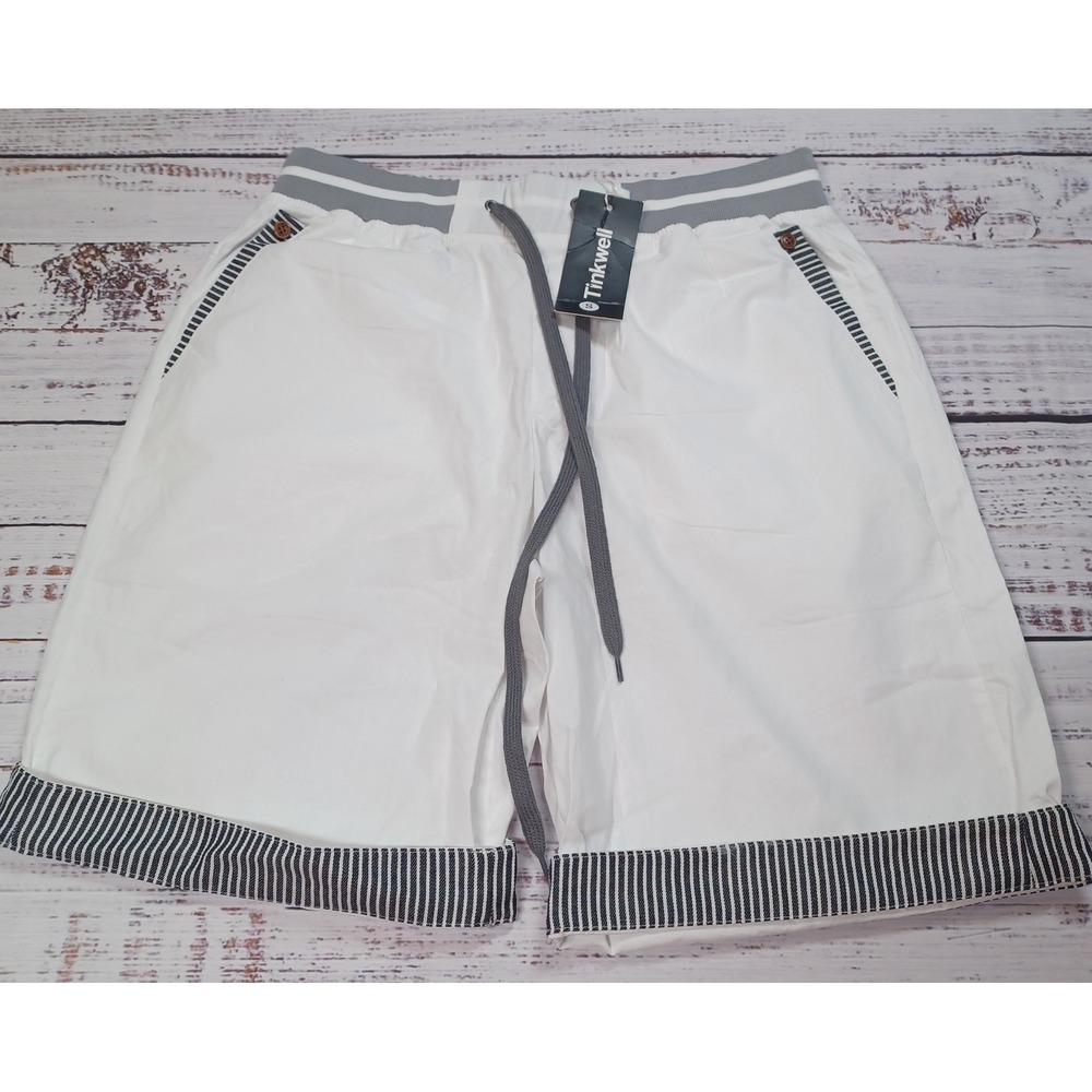 Tinkwell Casual Shorts Mens Small White NWT Striped Trim Drawstring Cotton Blend